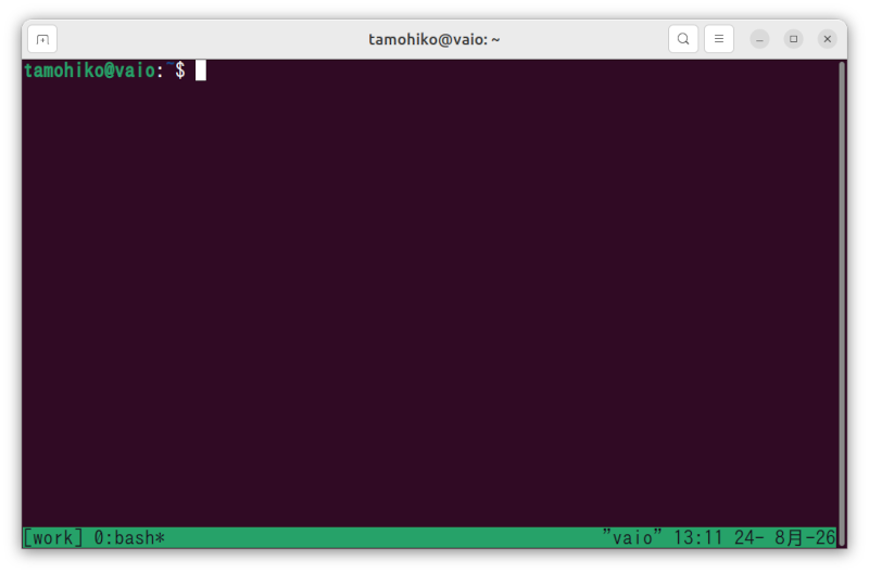 tmuxセッションへ再アタッチした画面